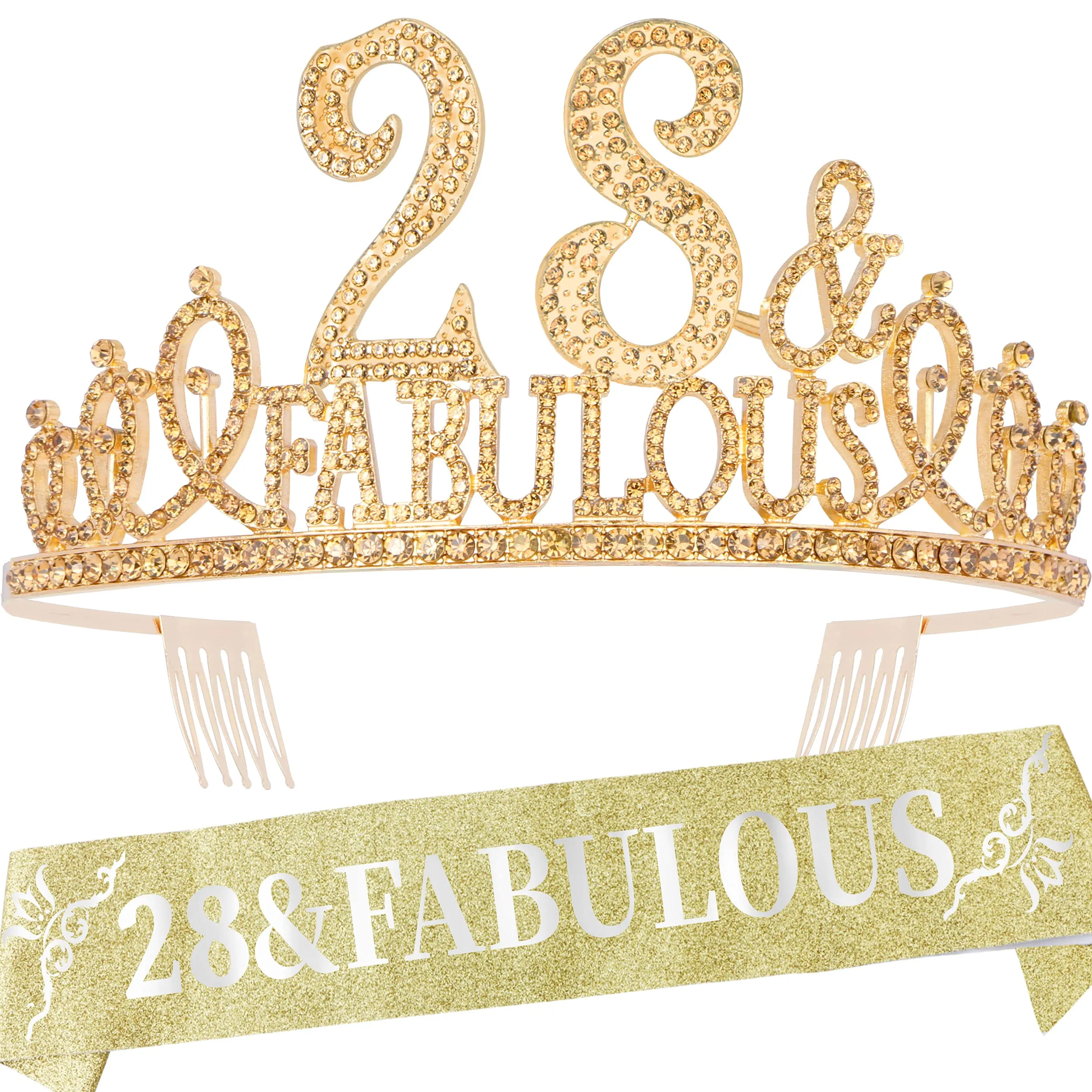 28th Birthday Gifts for Women, 28th Birthday Crown and Sash for Women, 28th Birthday