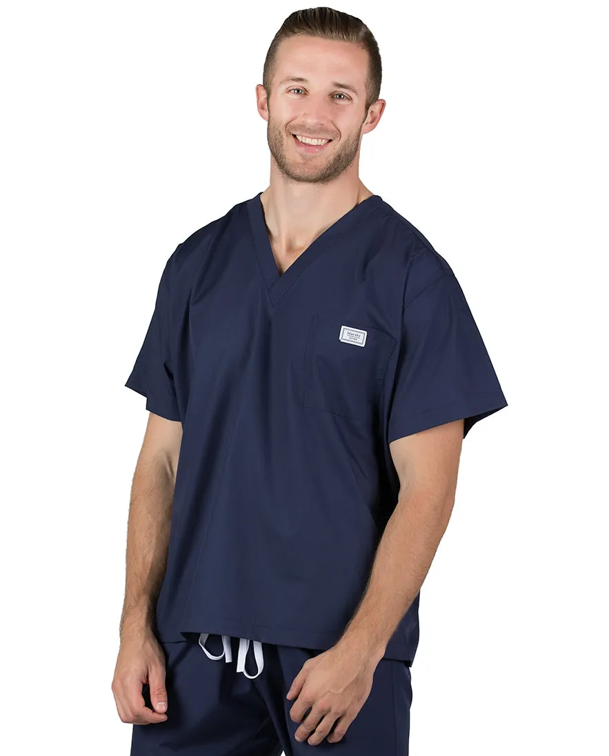 2XL Long Navy Blue David Simple Scrub Top