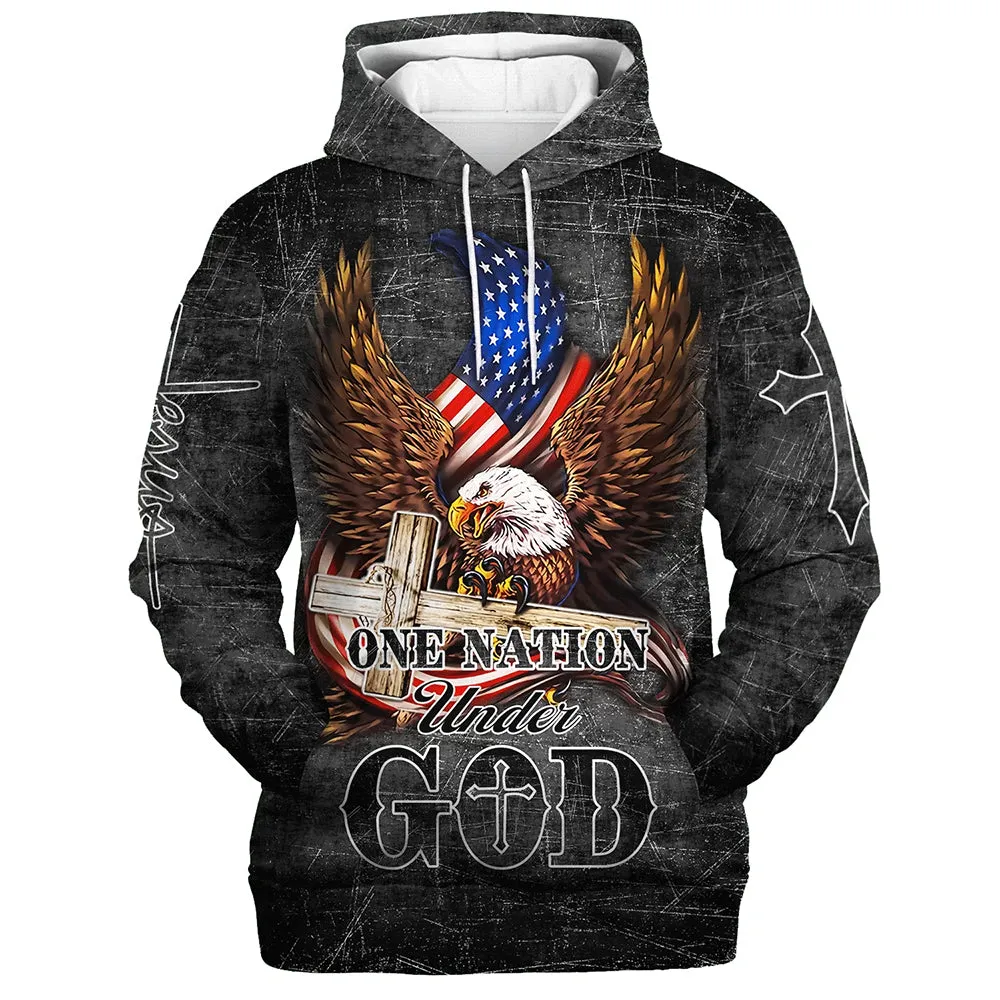 American Eagle USA Flag 3D Hoodie One Nation Under God Hoodies Men & Women Christian Hoodie 3D Printed Hoodie