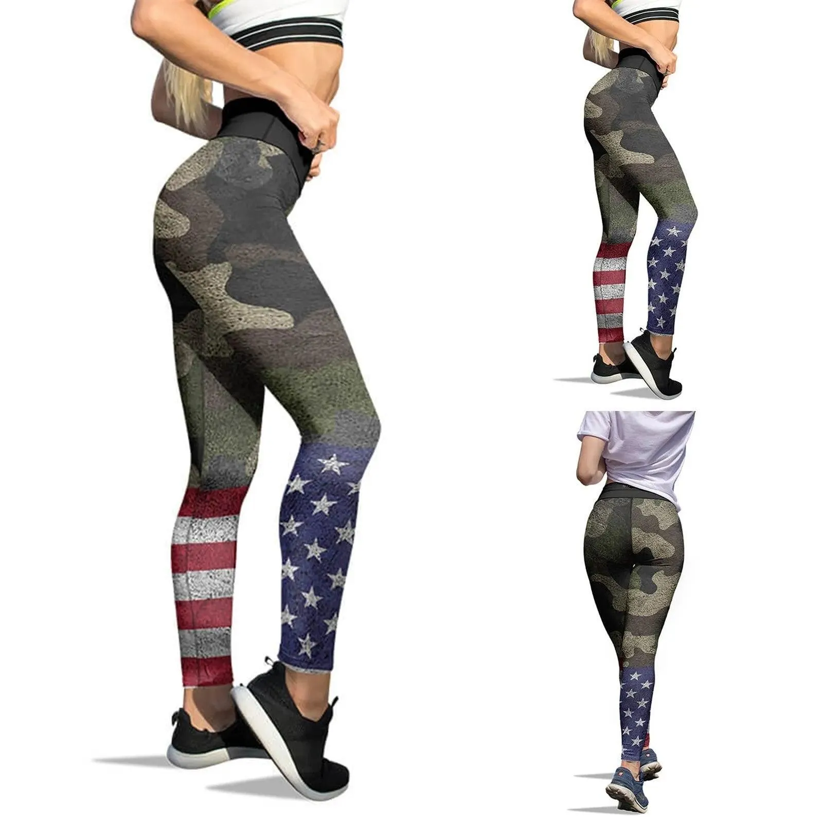 High Waisted Tummy Control Yoga Leggings for Women with American Flag Print - Ideal for Running and Pilates - Free Shipping