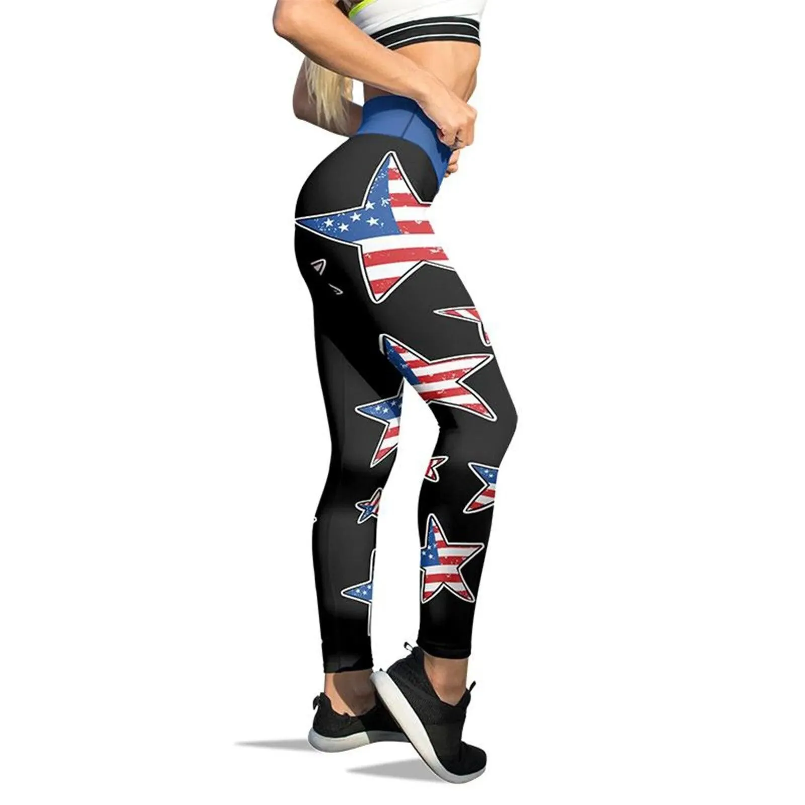 High Waisted Tummy Control Yoga Leggings for Women with American Flag Print - Ideal for Running and Pilates - Free Shipping