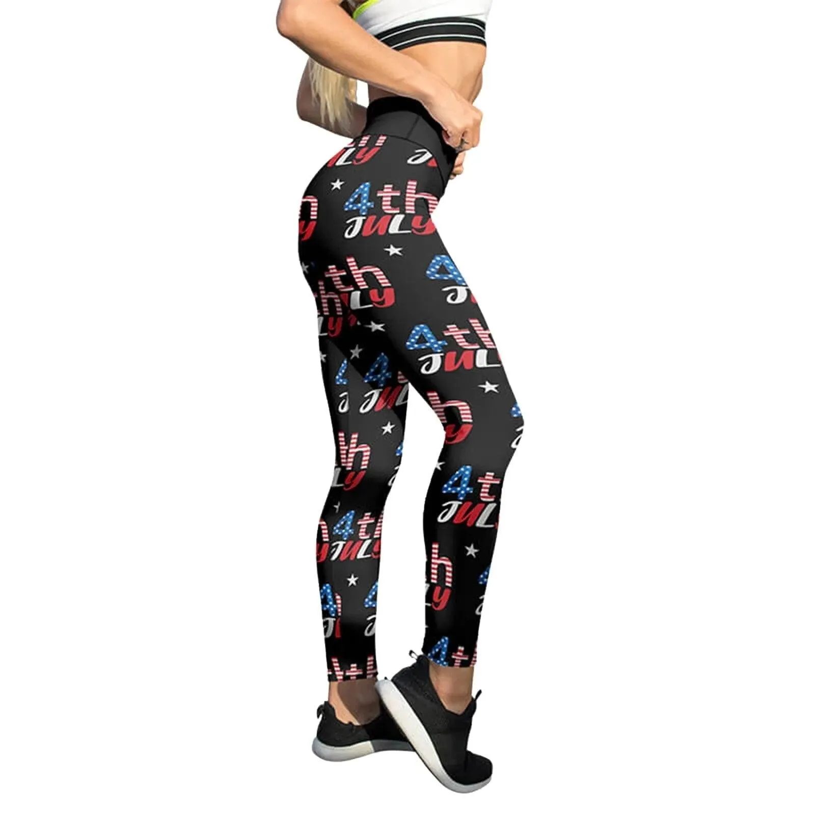 High Waisted Tummy Control Yoga Leggings for Women with American Flag Print - Ideal for Running and Pilates - Free Shipping