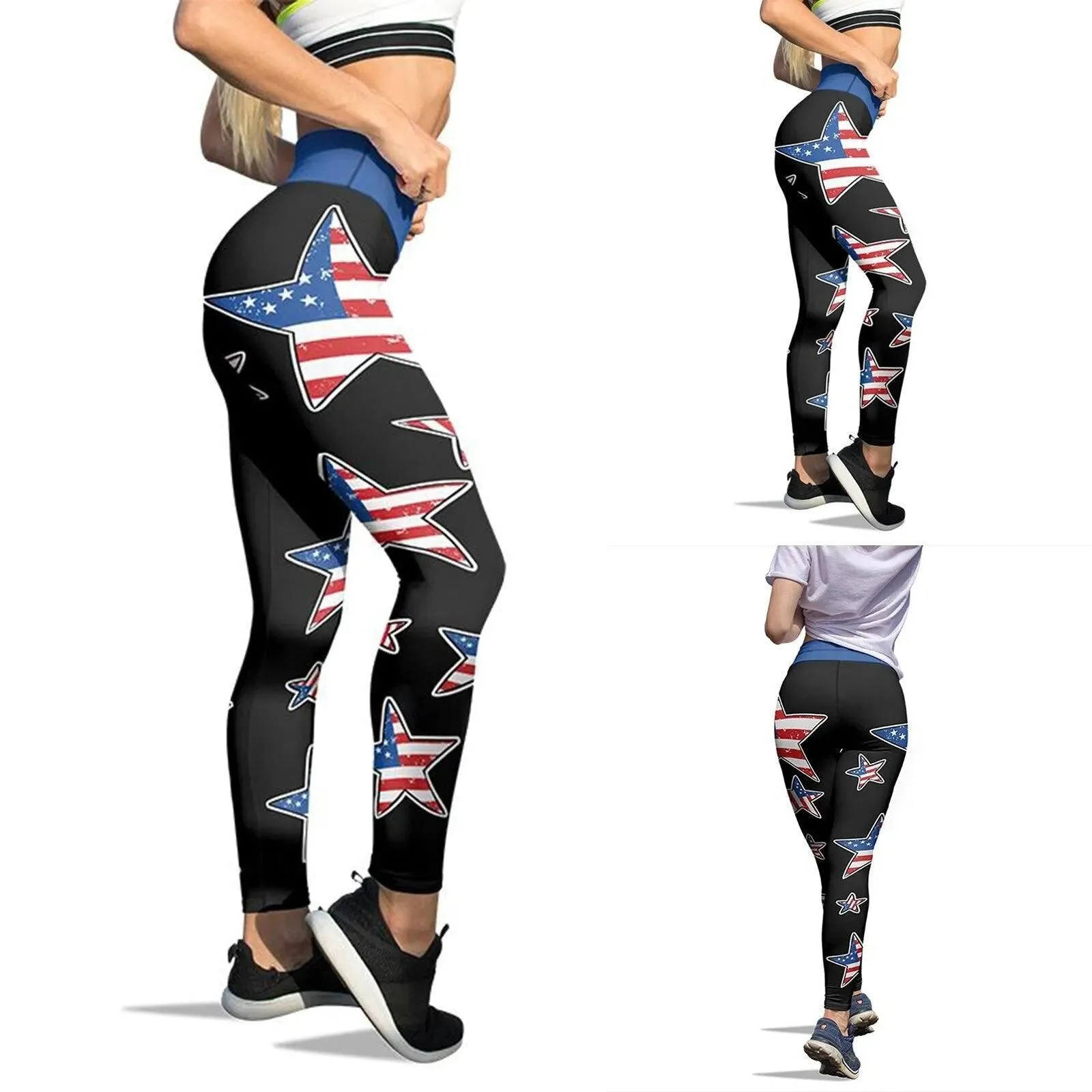 High Waisted Tummy Control Yoga Leggings for Women with American Flag Print - Ideal for Running and Pilates - Free Shipping