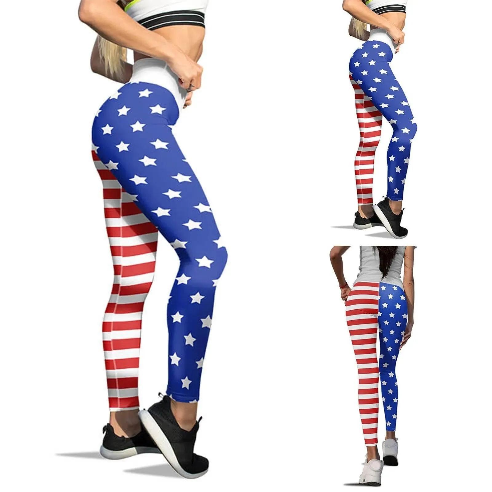 High Waisted Tummy Control Yoga Leggings for Women with American Flag Print - Ideal for Running and Pilates - Free Shipping