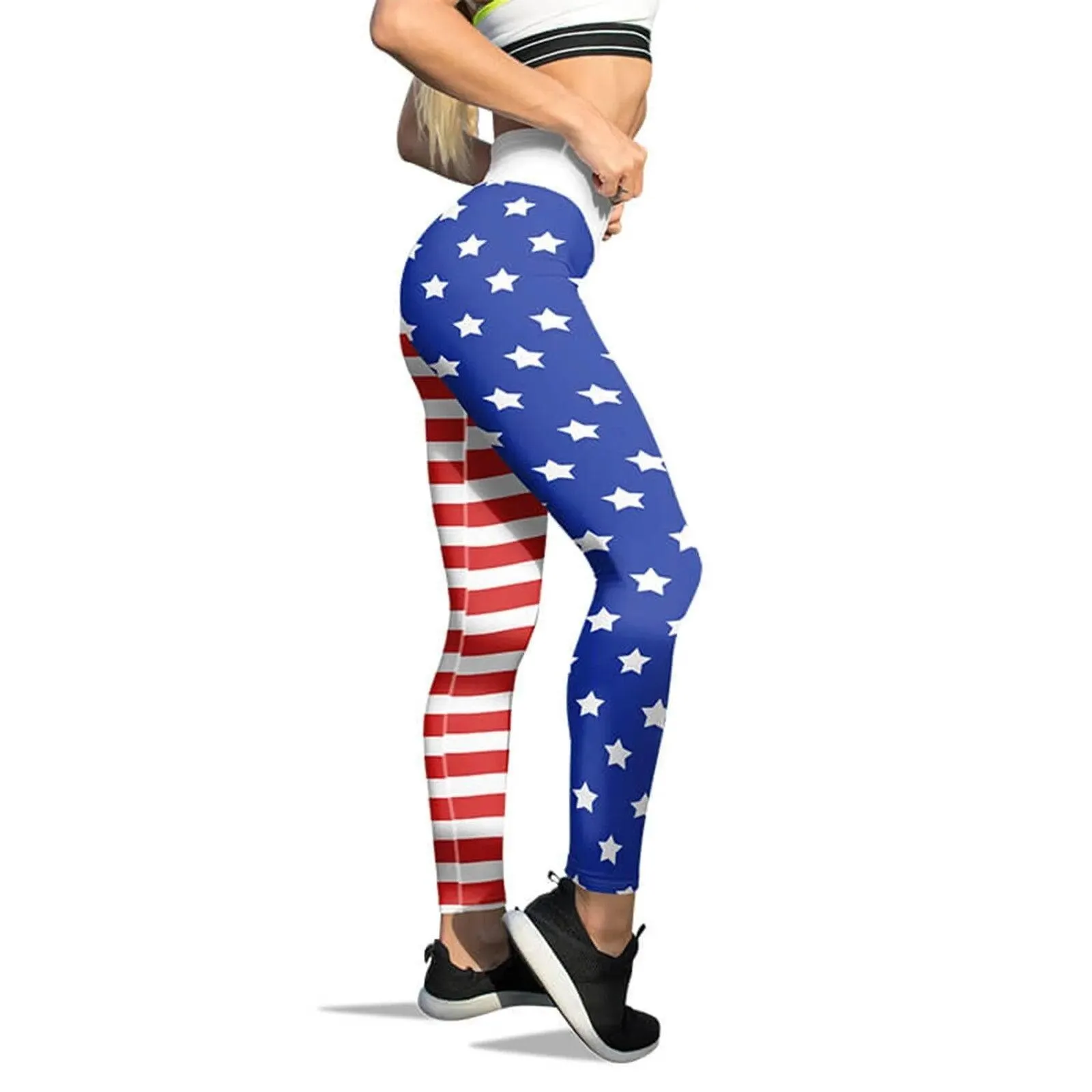 High Waisted Tummy Control Yoga Leggings for Women with American Flag Print - Ideal for Running and Pilates - Free Shipping