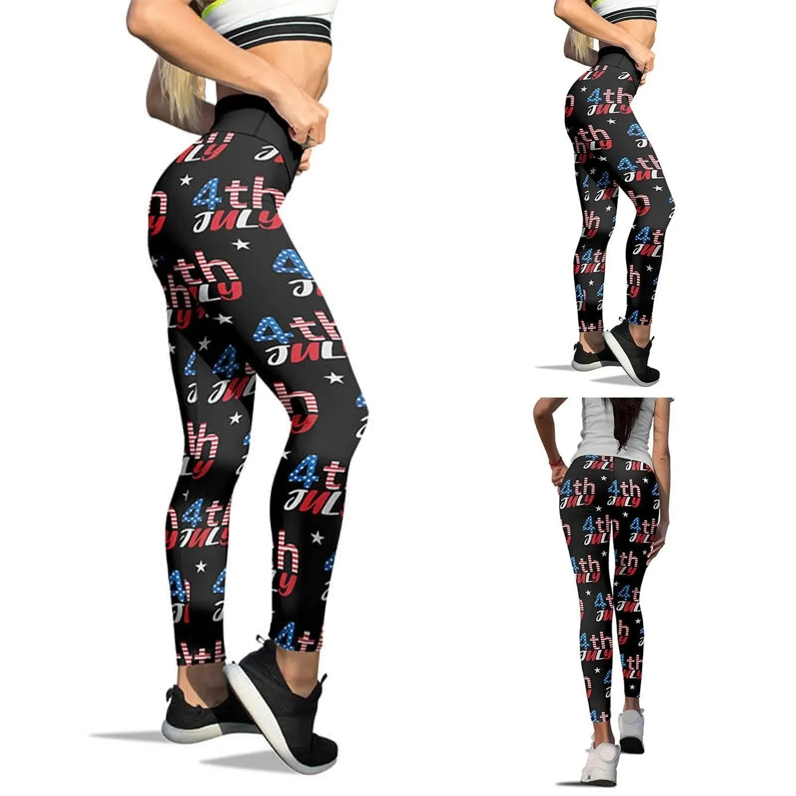 High Waisted Tummy Control Yoga Leggings for Women with American Flag Print - Ideal for Running and Pilates - Free Shipping