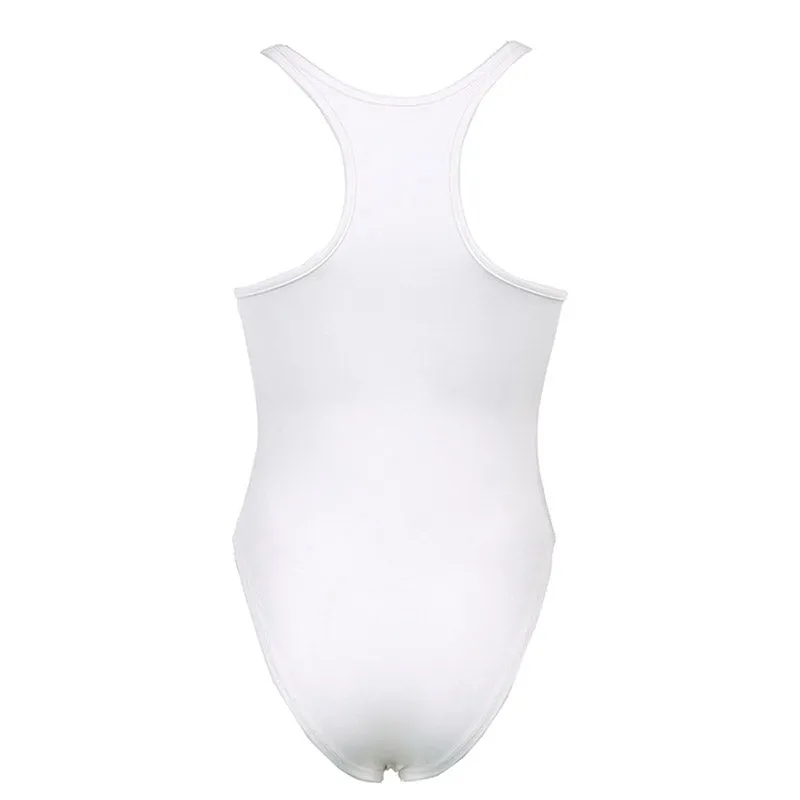 Athletic Sweetheart Bustier Racerback High Leg Fitted Bodysuit - White