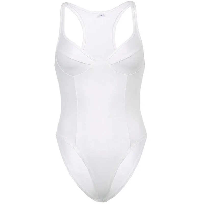 Athletic Sweetheart Bustier Racerback High Leg Fitted Bodysuit - White