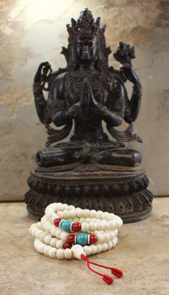 Beautiful Bone Turquoise and Coral Tibetan 108 Mala