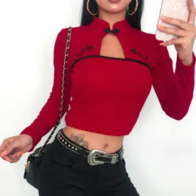 Chinese Style Vintage Long Sleeve Crop Top Shirt