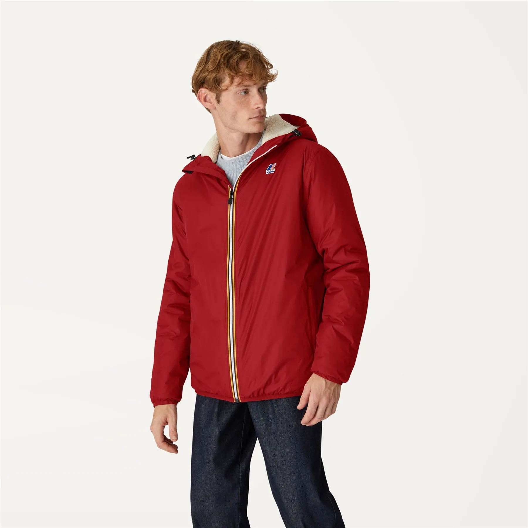 Claude Orsetto - Unisex Sherpa Lined Waterproof Full Zip Rain Jacket in Red Dk