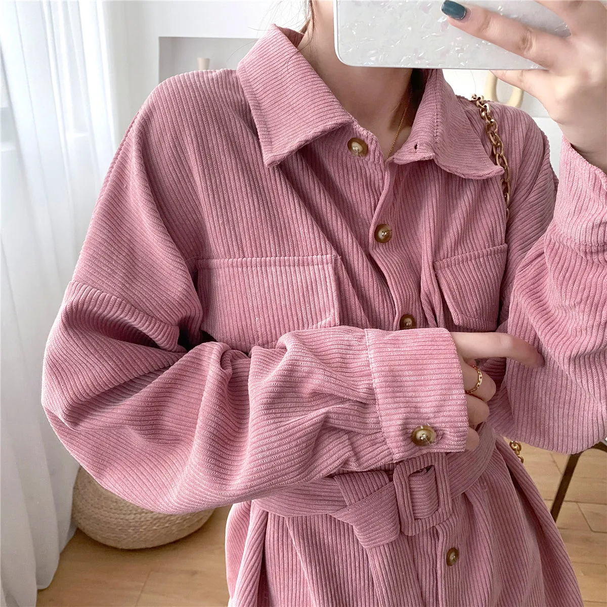 Cute long sleeve pink shirt apricot shirt     S497