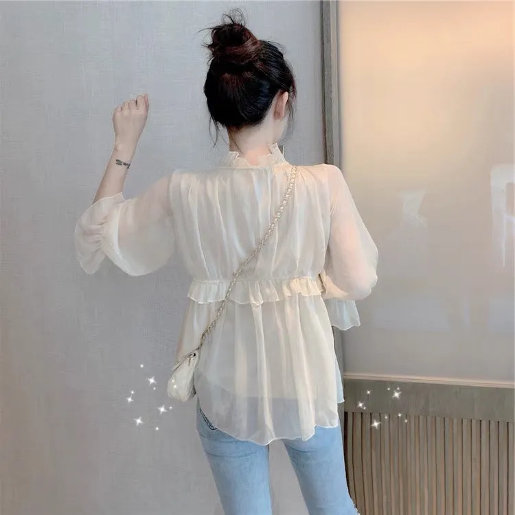 cute loose chiffon top    S162