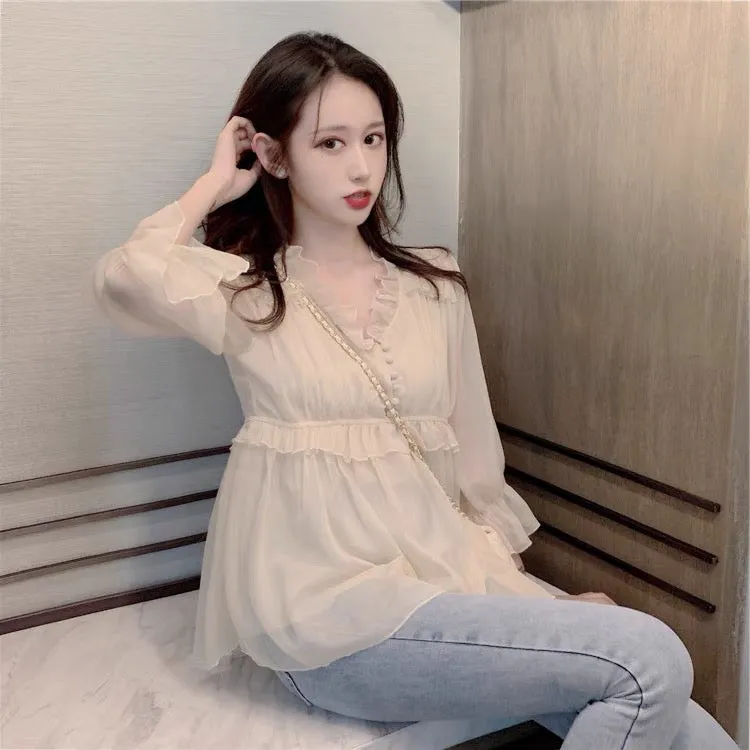 cute loose chiffon top    S162