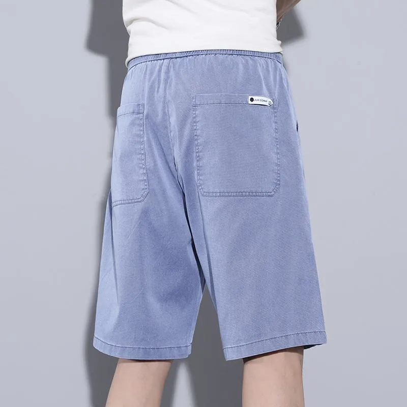 Drawstring Waist Straight Lyocell Tencel Shorts