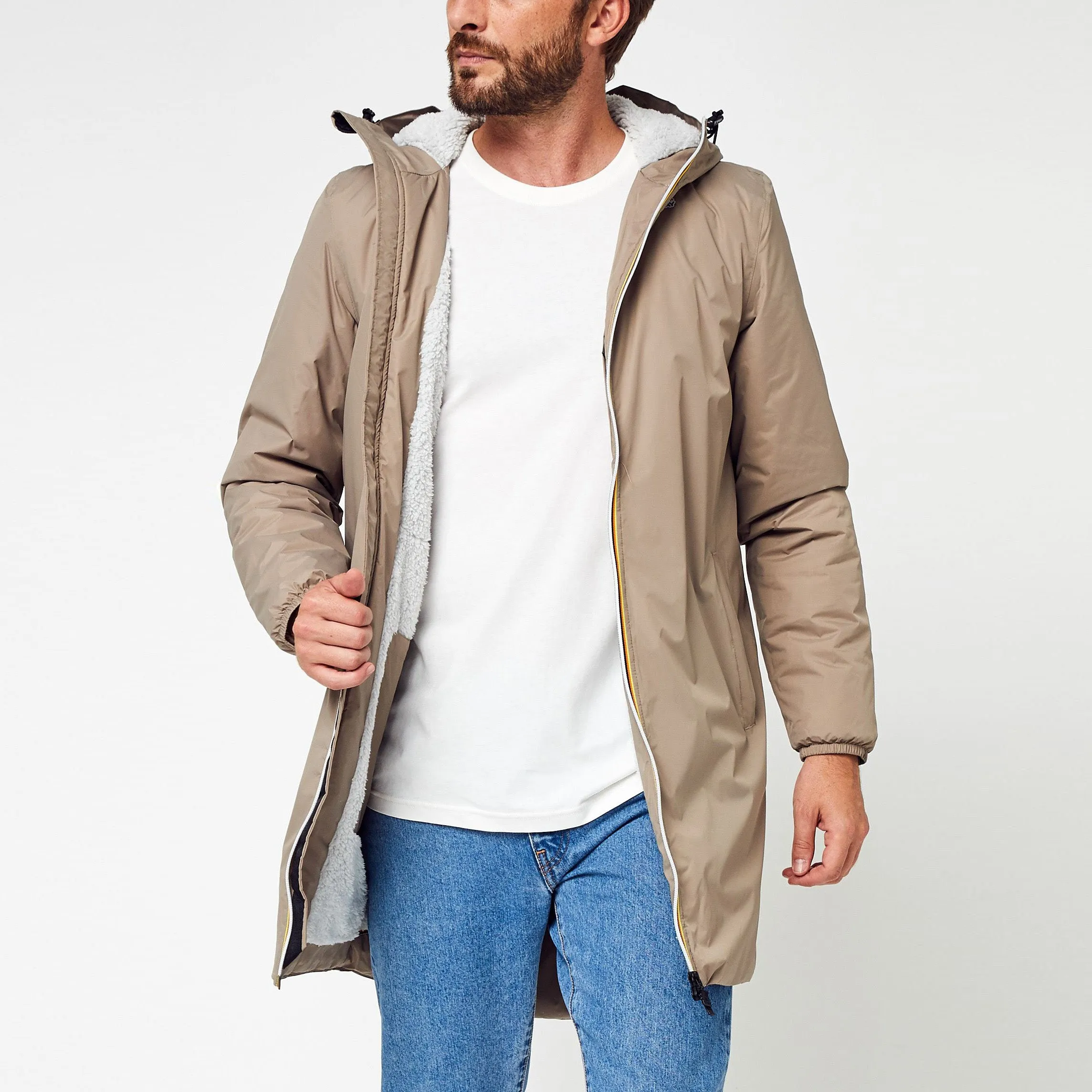 Eiffel Orsetto - Unisex Sherpa Lined Waterproof Rain Jacket in Beige Grey