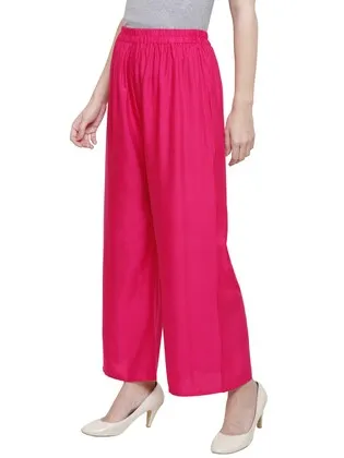 Elegant Rani Pink Colored Rayon Plain Palazzo Pant For Women