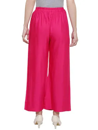 Elegant Rani Pink Colored Rayon Plain Palazzo Pant For Women