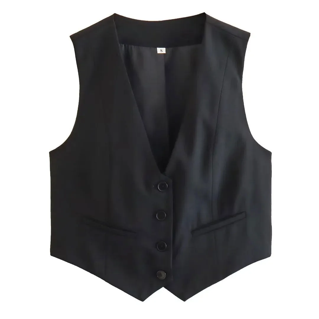 Fashion Plunge Neck Button Up Fit Slim Formal Crop Cutaway Tailored Vest