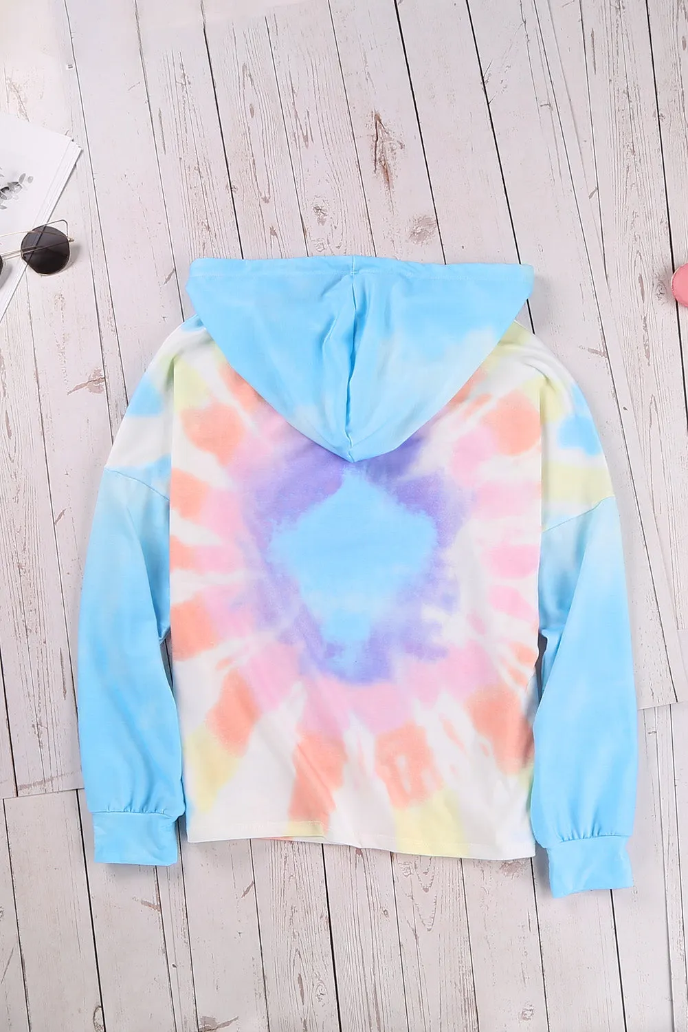 Fashion Sky Blue Colorblock The Sun Cotton Blend Tie Dye Hoodie