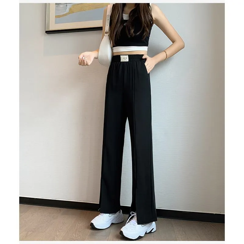 Floor-Length Casual Slimming Plus Silky Split Pants