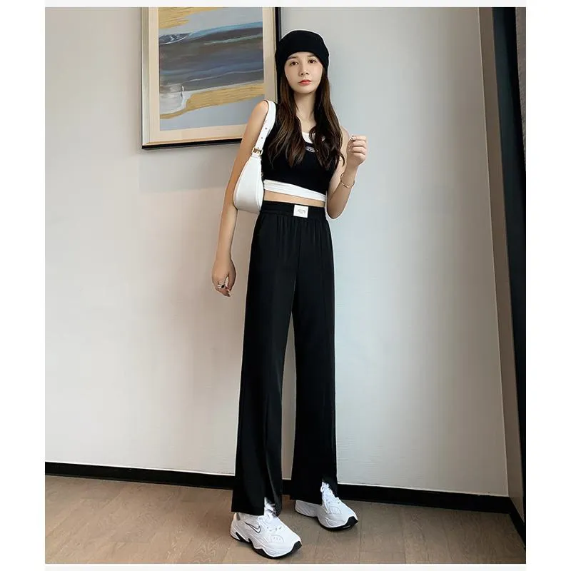 Floor-Length Casual Slimming Plus Silky Split Pants