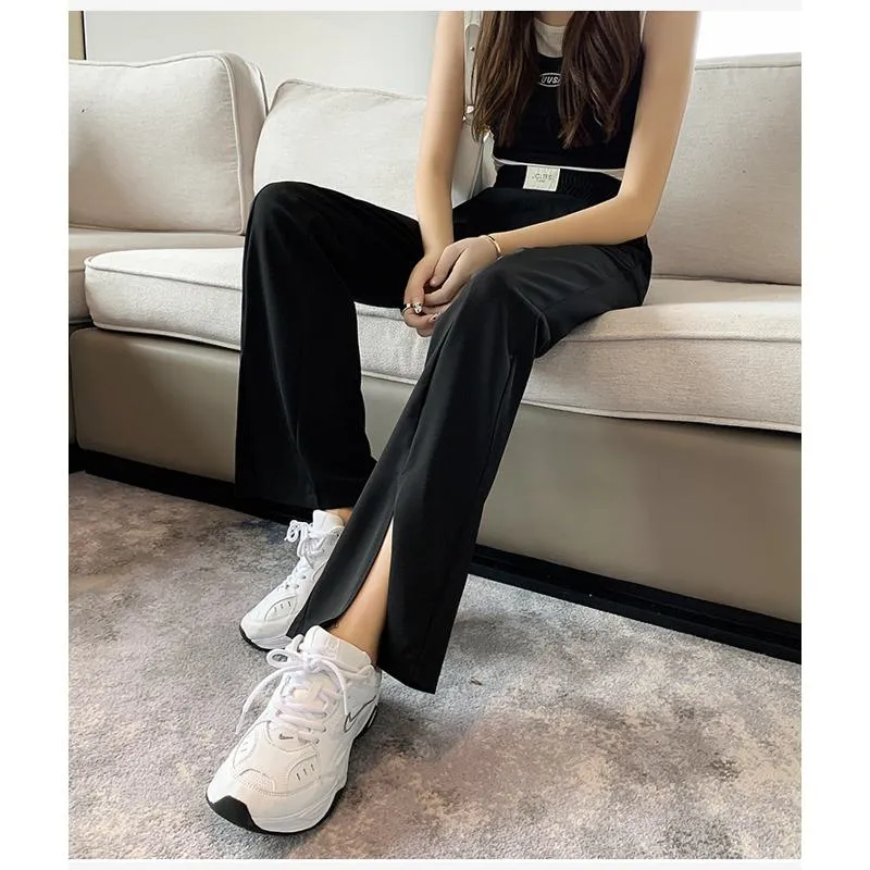 Floor-Length Casual Slimming Plus Silky Split Pants