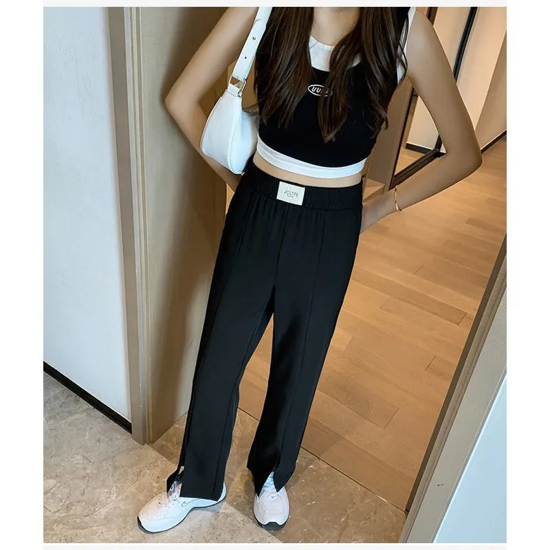 Floor-Length Casual Slimming Plus Silky Split Pants