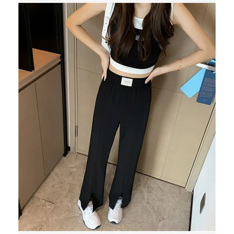 Floor-Length Casual Slimming Plus Silky Split Pants