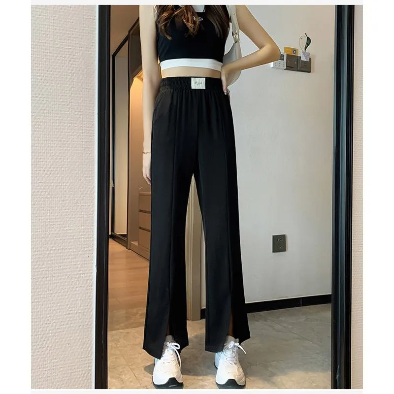 Floor-Length Casual Slimming Plus Silky Split Pants