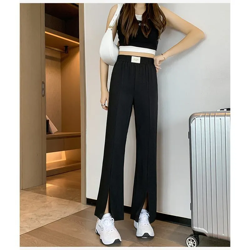 Floor-Length Casual Slimming Plus Silky Split Pants