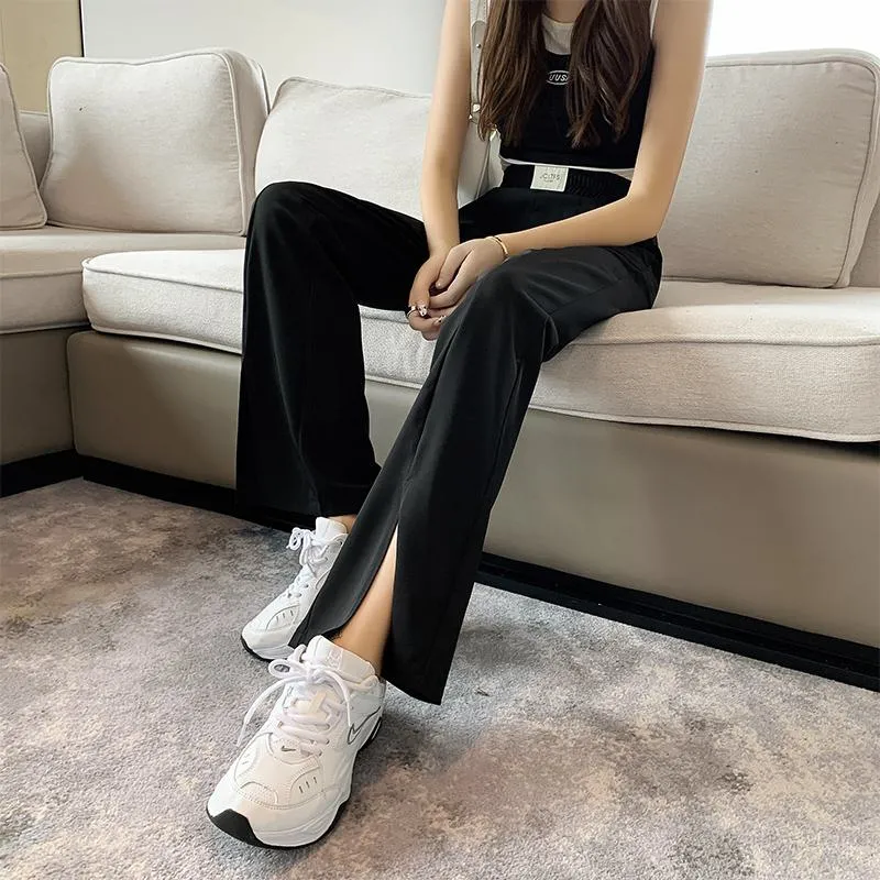 Floor-Length Casual Slimming Plus Silky Split Pants