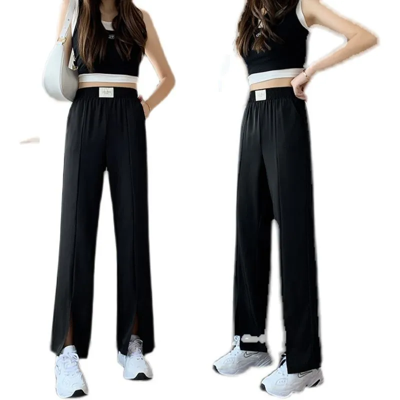 Floor-Length Casual Slimming Plus Silky Split Pants