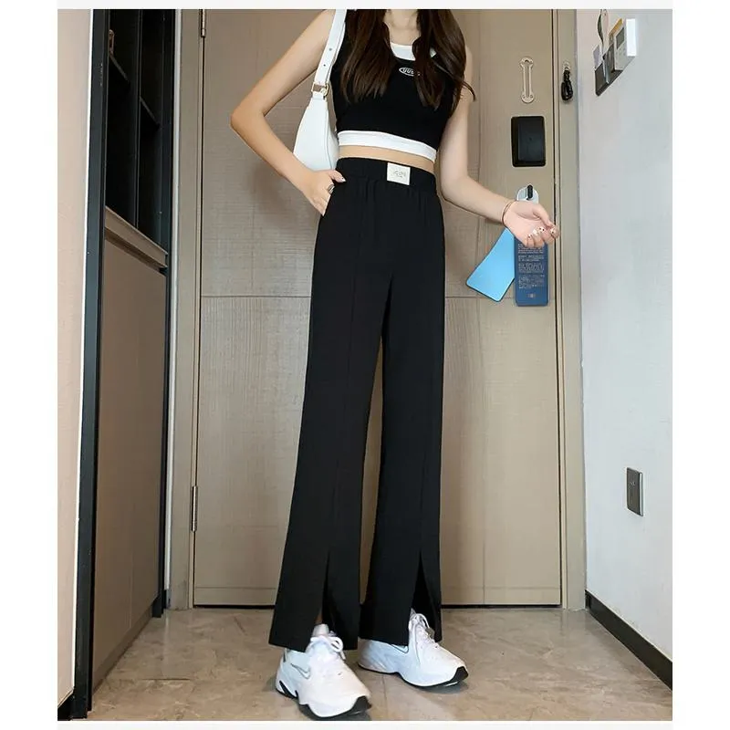 Floor-Length Casual Slimming Plus Silky Split Pants