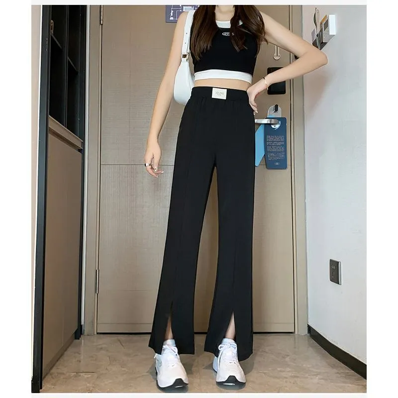 Floor-Length Casual Slimming Plus Silky Split Pants