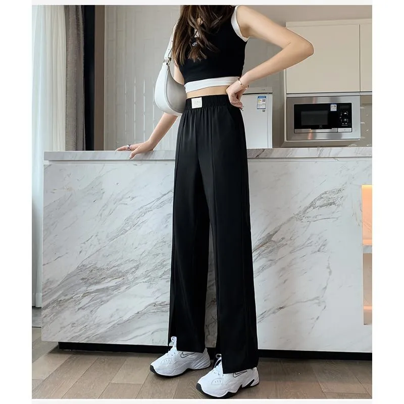 Floor-Length Casual Slimming Plus Silky Split Pants