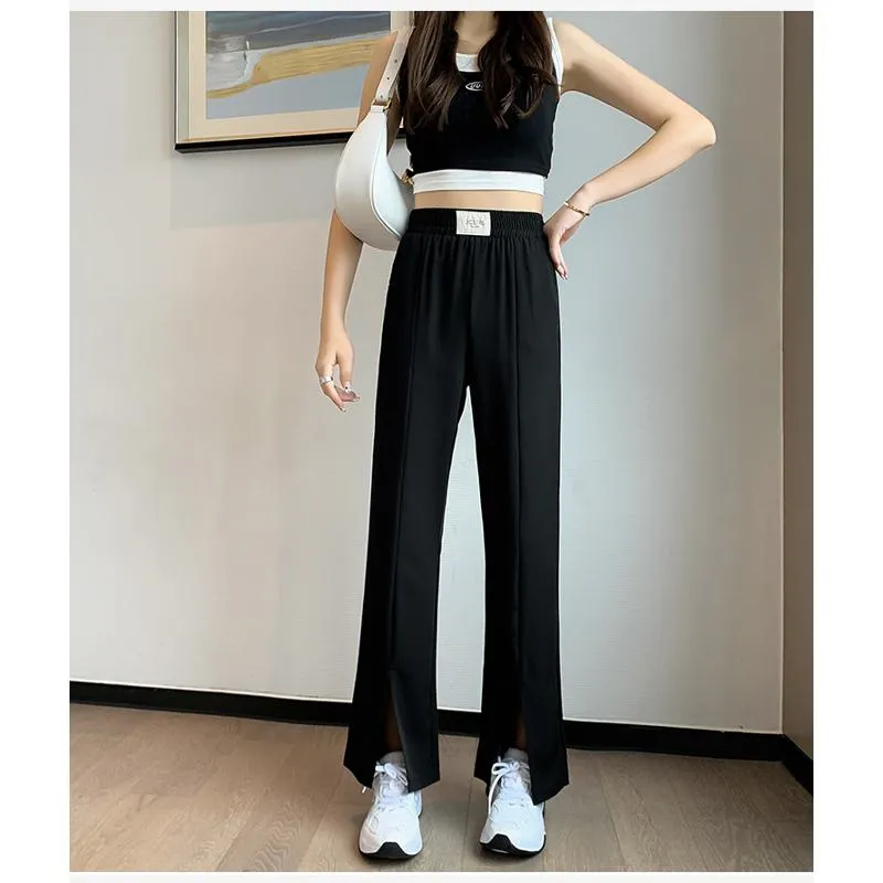 Floor-Length Casual Slimming Plus Silky Split Pants