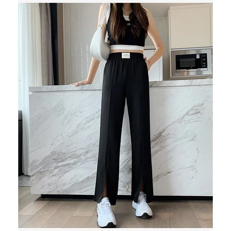 Floor-Length Casual Slimming Plus Silky Split Pants