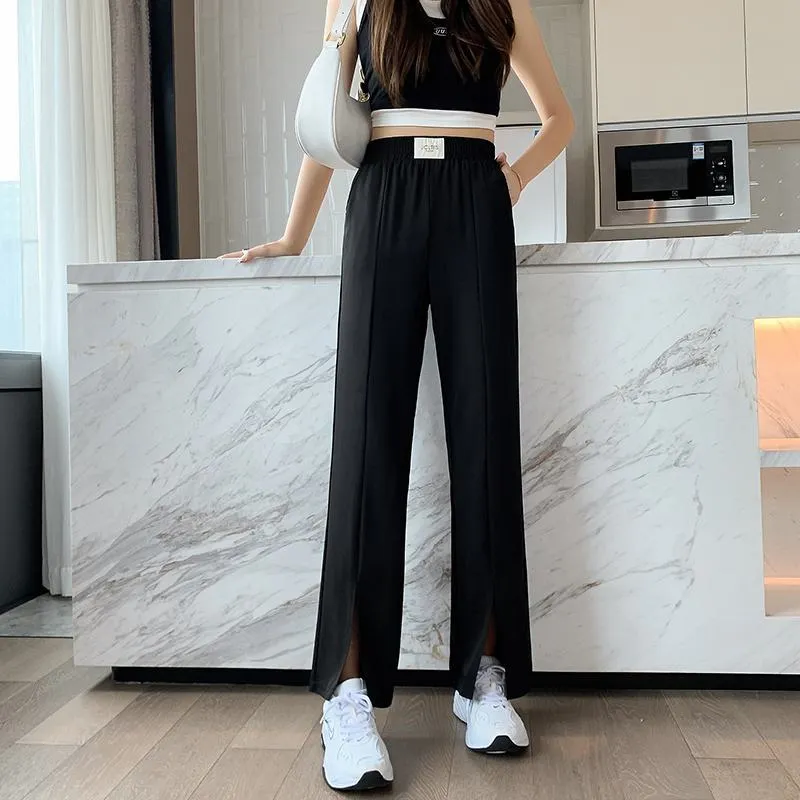 Floor-Length Casual Slimming Plus Silky Split Pants