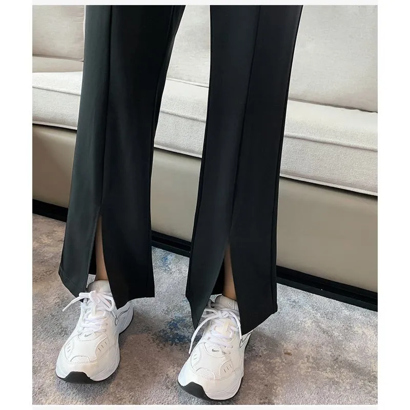 Floor-Length Casual Slimming Plus Silky Split Pants