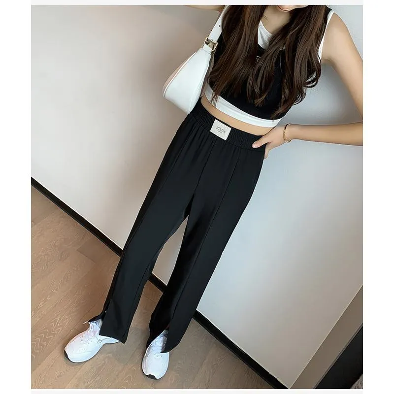 Floor-Length Casual Slimming Plus Silky Split Pants