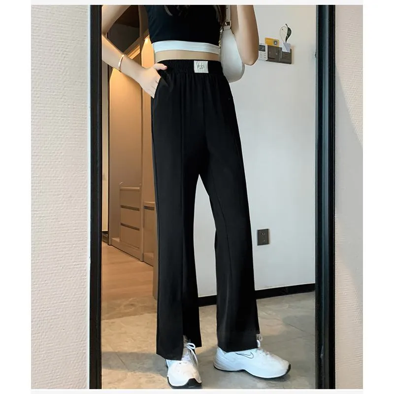 Floor-Length Casual Slimming Plus Silky Split Pants