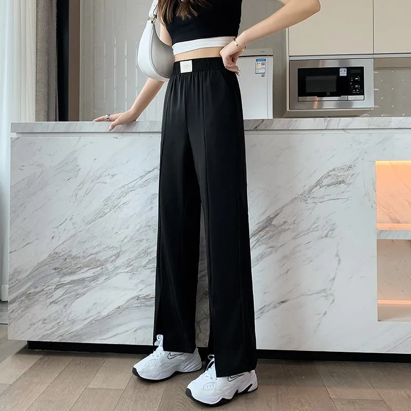 Floor-Length Casual Slimming Plus Silky Split Pants