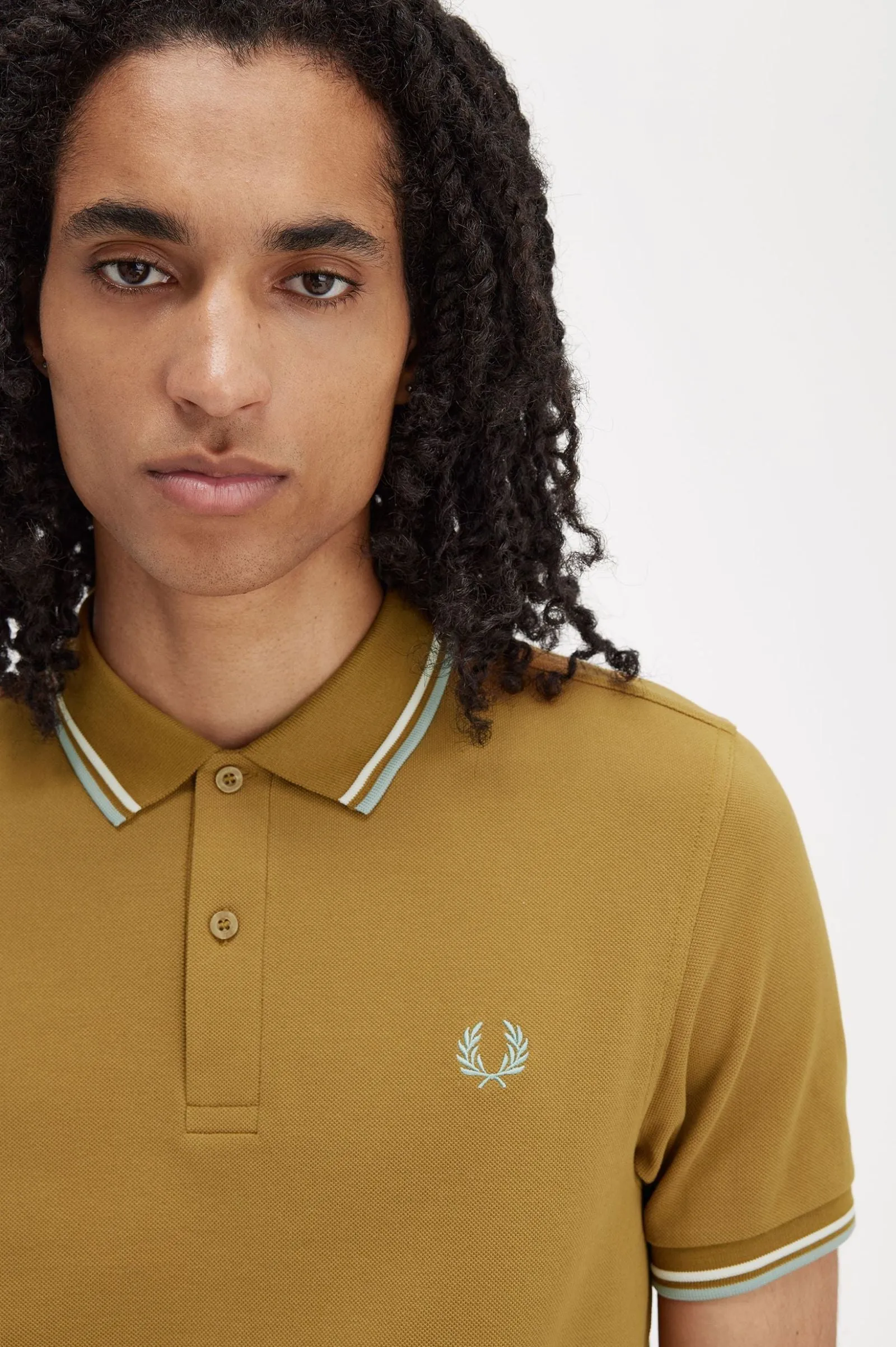 Fred Perry Dark Caramel Polo with White and Silver Blue Twin Tipping