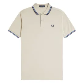 Fred Perry Light Oyster Polo with Sky & Navy Tipping