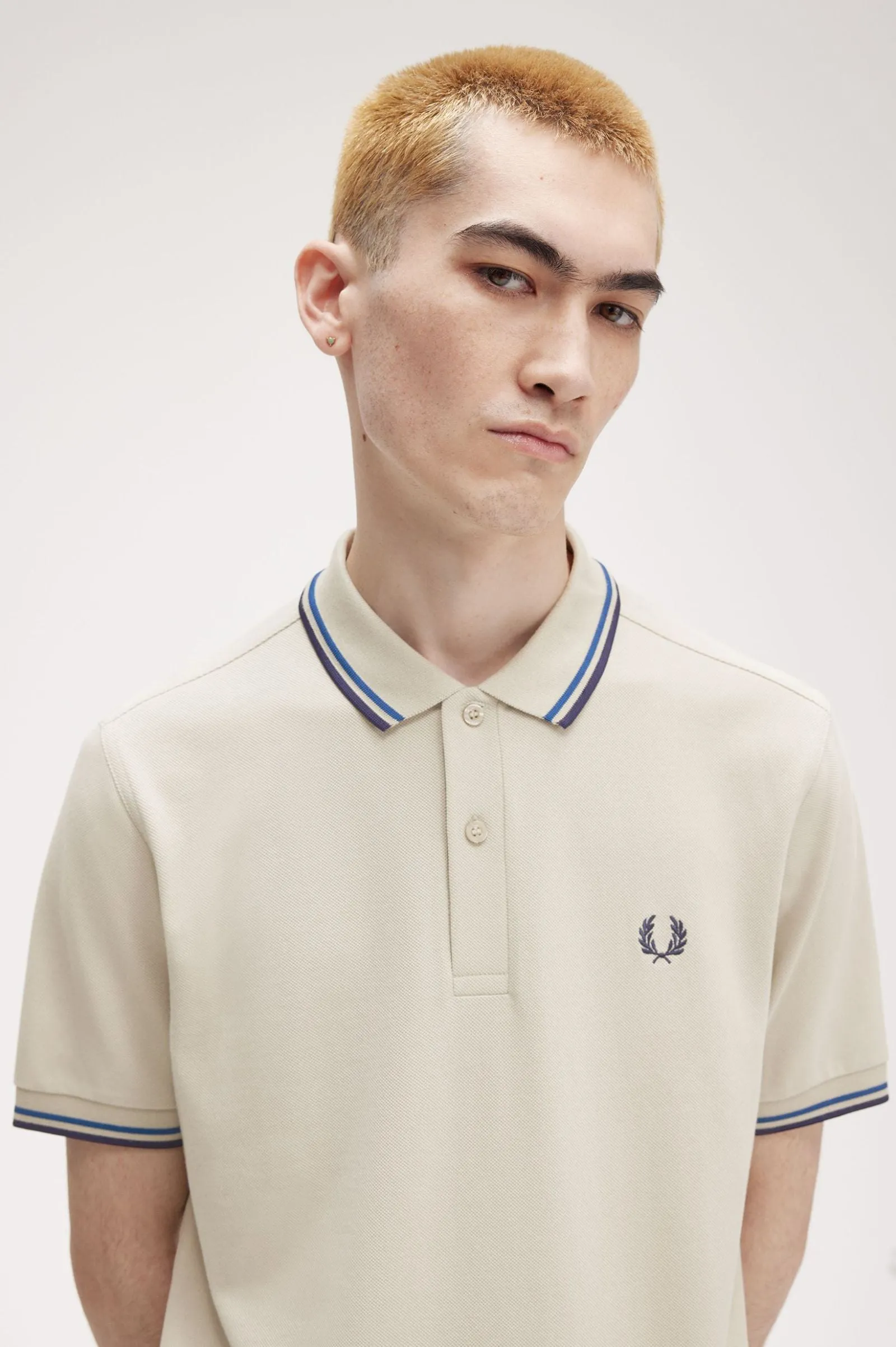 Fred Perry Light Oyster Polo with Sky & Navy Tipping