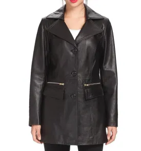 Fully Handmade Products Prepared From Genuine Leather Black Color Coat, Women Black Long Coat Style