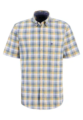 FYNCH HATTON Summer Slub Check Short Sleeve