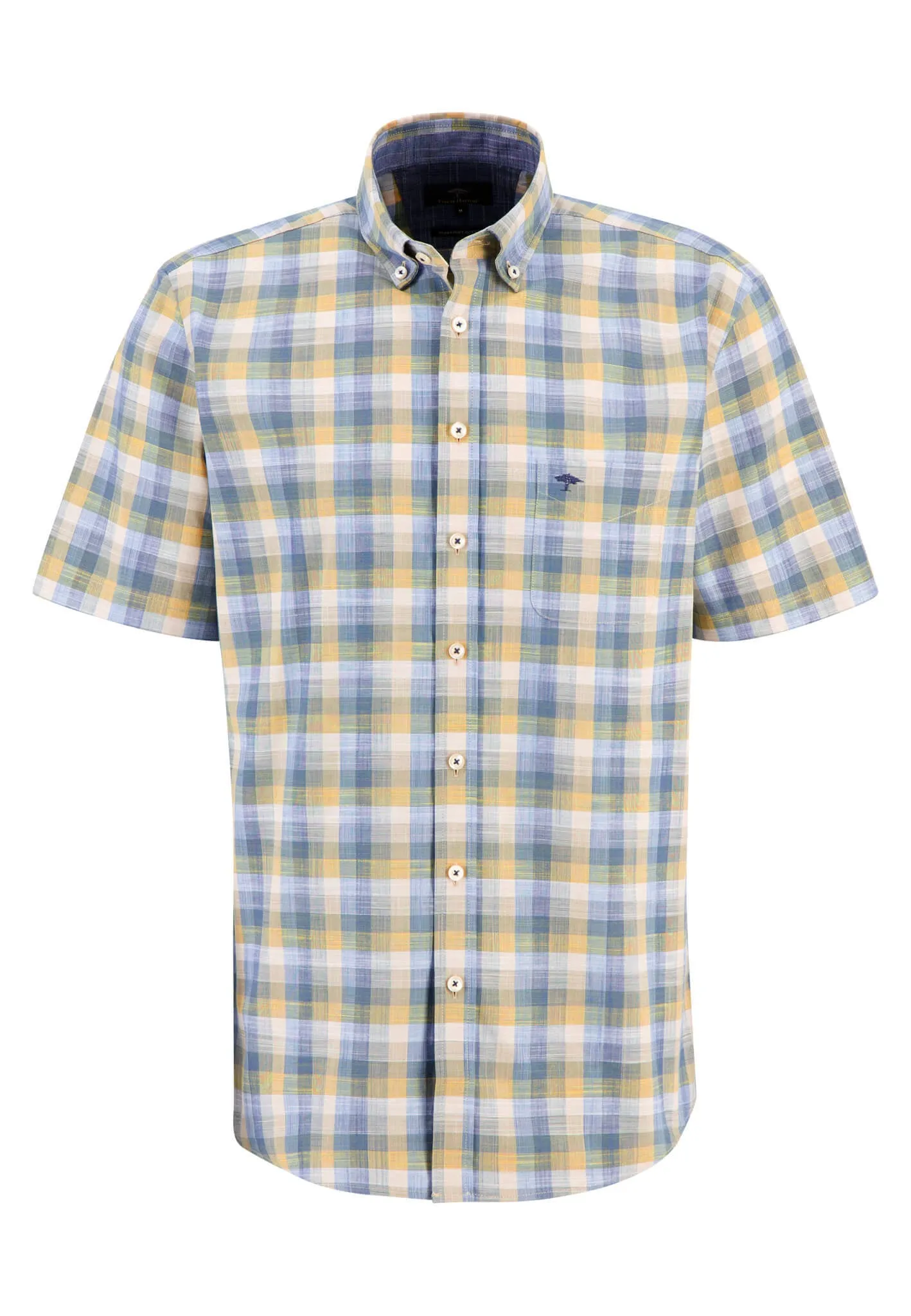 FYNCH HATTON Summer Slub Check Short Sleeve