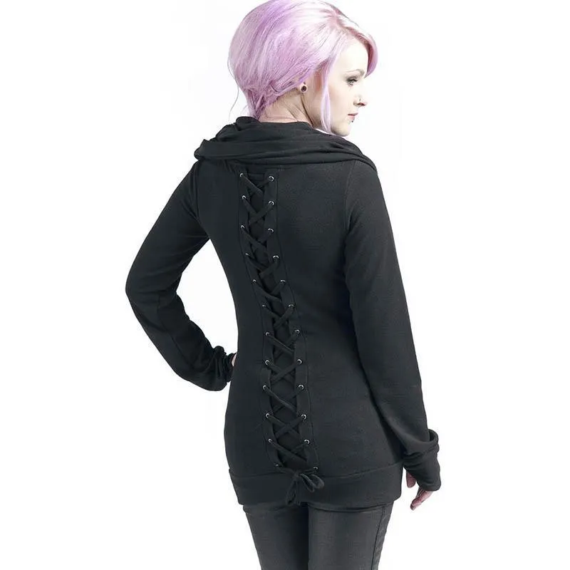 Gothic Lace Up Hooded Long Sleeve